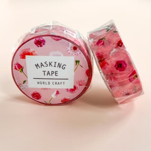 Red Floral Washi Tape | World Craft | Bullet Journal | Masking Tape|Album Scrapbooking | Office Desk Accessories | Kawaii School Supplies
