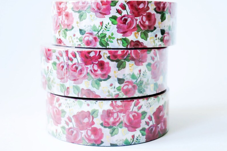 Bullet Journal Floral Rose Heart Foil Washi Tape Masking Tape Mini Album Scrapbooking kawaii school supplies. Office Desk Accessories