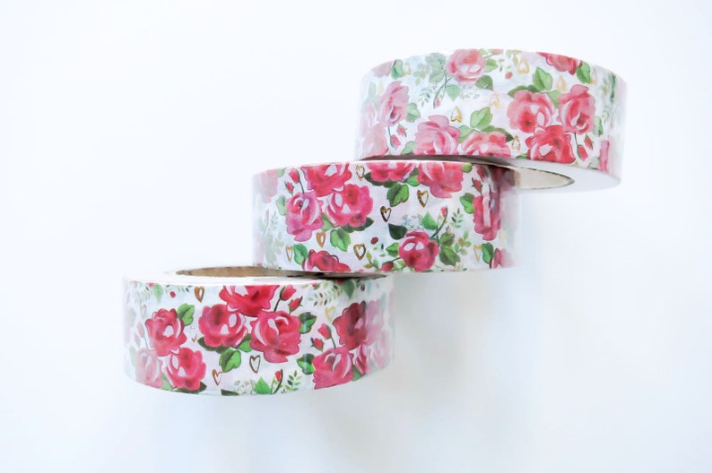 Bullet Journal Floral Rose Heart Foil Washi Tape Masking Tape Mini Album Scrapbooking kawaii school supplies. Office Desk Accessories
