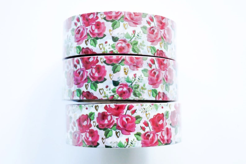 Bullet Journal Floral Rose Heart Foil Washi Tape Masking Tape Mini Album Scrapbooking kawaii school supplies. Office Desk Accessories