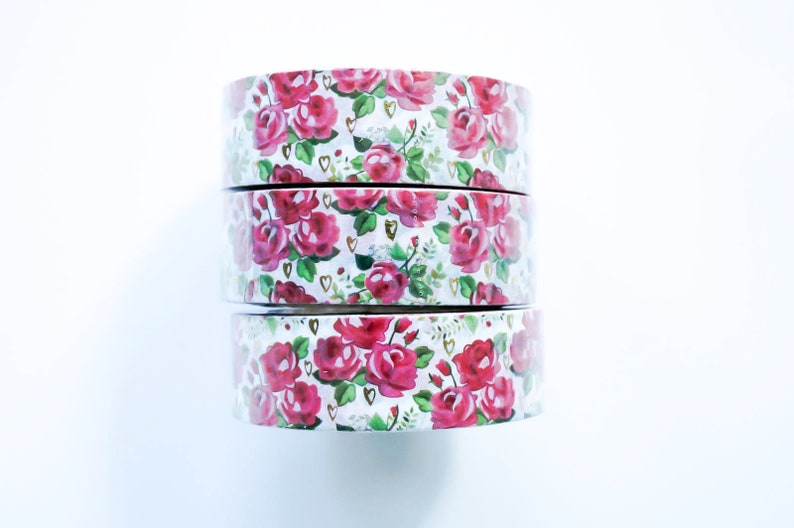 Bullet Journal Floral Rose Heart Foil Washi Tape Masking Tape Mini Album Scrapbooking kawaii school supplies. Office Desk Accessories