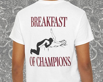 Breakfast of Champions Back Print Shirt Gift, Christmas Inappropriate Gifts, Shirts that go hard, Couples Joke Gifts, Witty Novelty Gifts