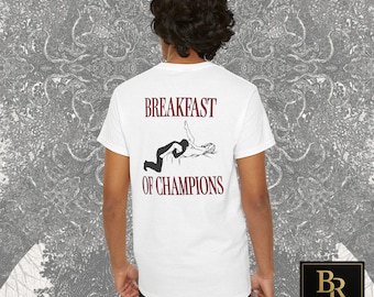 Funny Breakfast of Champions Back Print Shirt Gift, Couples Joke Gift, Bald Graphic Witty Humor, Novelty Gifts Valentine Day