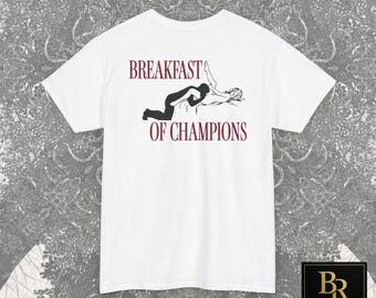 T-shirt humoristique « Petit-déjeuner des champions » imprimé au dos, cadeau original pour couples, jeux d'humour audacieux, humour spirituel, Saint-Valentin, cadeau insolite