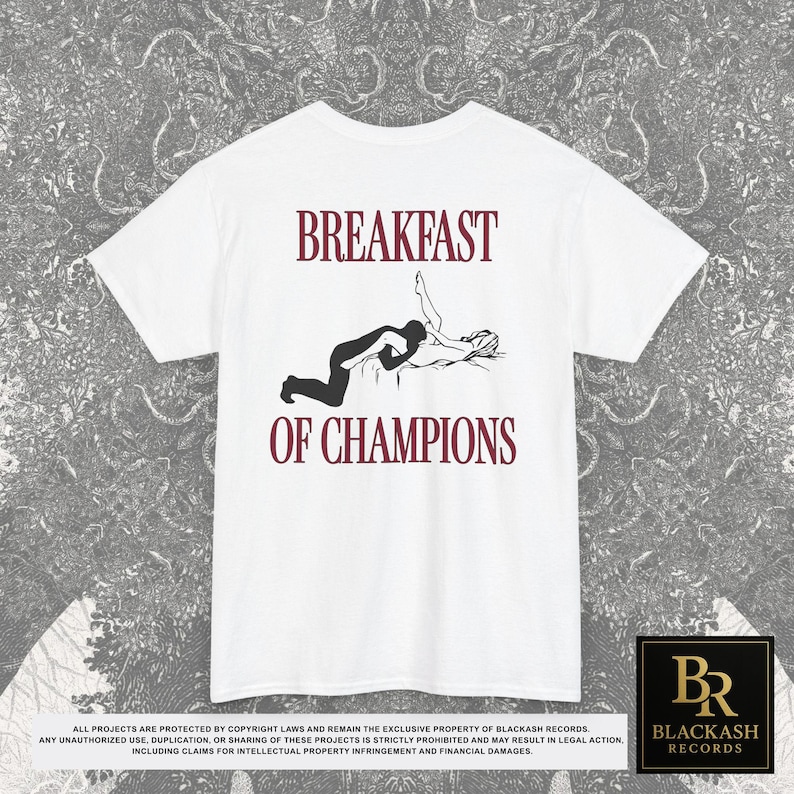 Camiseta com estampa "Café da Manhã dos Campeões" nas costas, Presente ideal para o Natal (inapropriado), Camisetas que arrasam, Presentes engraçados para casais, Presentes divertidos e originais imagem 2