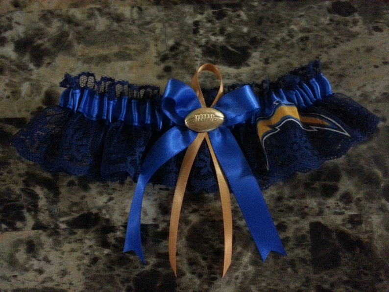 San Diego Chargers Navy lace Wedding Garter set any size color or style.