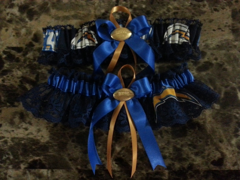 San Diego Chargers Navy lace Wedding Garter set any size color or style.