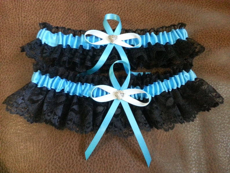 color or style. turquoise and black Lace Wedding Garter set any size
