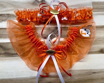 Handmade NCAA Tennessee Orange, Wedding Garters Set.