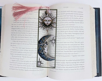 Celestial Sun & Moon Bookmark – Gothic Fantasy 3D Printed with Tassel