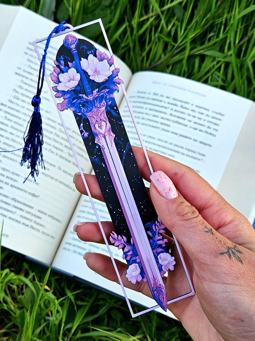 Fantasy Sword Bookmark – Illustrated Floral Blade With Tassel – Gift ...