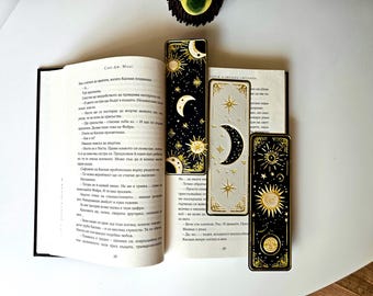Sun and Moon Bookmark Set – Celestial 3D Printed Bookmarks | Cosmic Gold Book Lover Gift