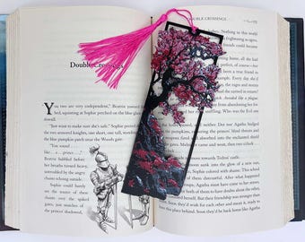 3D Printed Cherry Blossom Bookmark – Handmade with Pink Tassel
