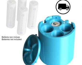 Contenitore 4 batterie AA chiusura a scatto collegabili tra loro, contenitore viaggio stampata in 3D, organizer batterie