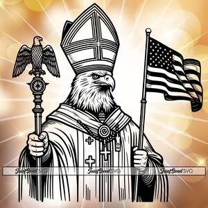 Disegno SVG di un'aquila calva americana raffigurante un Papa per Cricut o incisione laser - ClipArt di grafica vettoriale - Chicago/Stati Uniti/Cattolico/Leone + file PNG