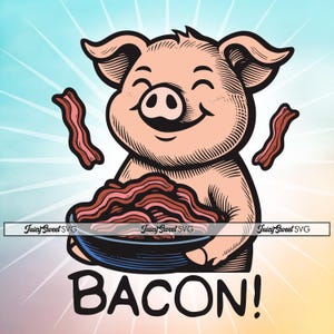 ¡Tocino! Divertido conjunto de diseños SVG de contorno y color de cerdo de dibujos animados para Cricut, impresión y grabado láser - Gráficos vectoriales + archivos PNG y DXF