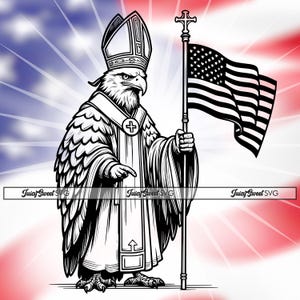 Disegno SVG di un'aquila calva americana raffigurante un Papa per Cricut o incisione laser - ClipArt di grafica vettoriale - Chicago/Stati Uniti/Cattolico/Leone + file PNG
