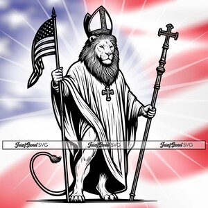 Disegno SVG del Papa americano Leone per Cricut o incisione laser - ClipArt grafica vettoriale - Chicago/Bandiera USA/Cattolico/Leone + file PNG