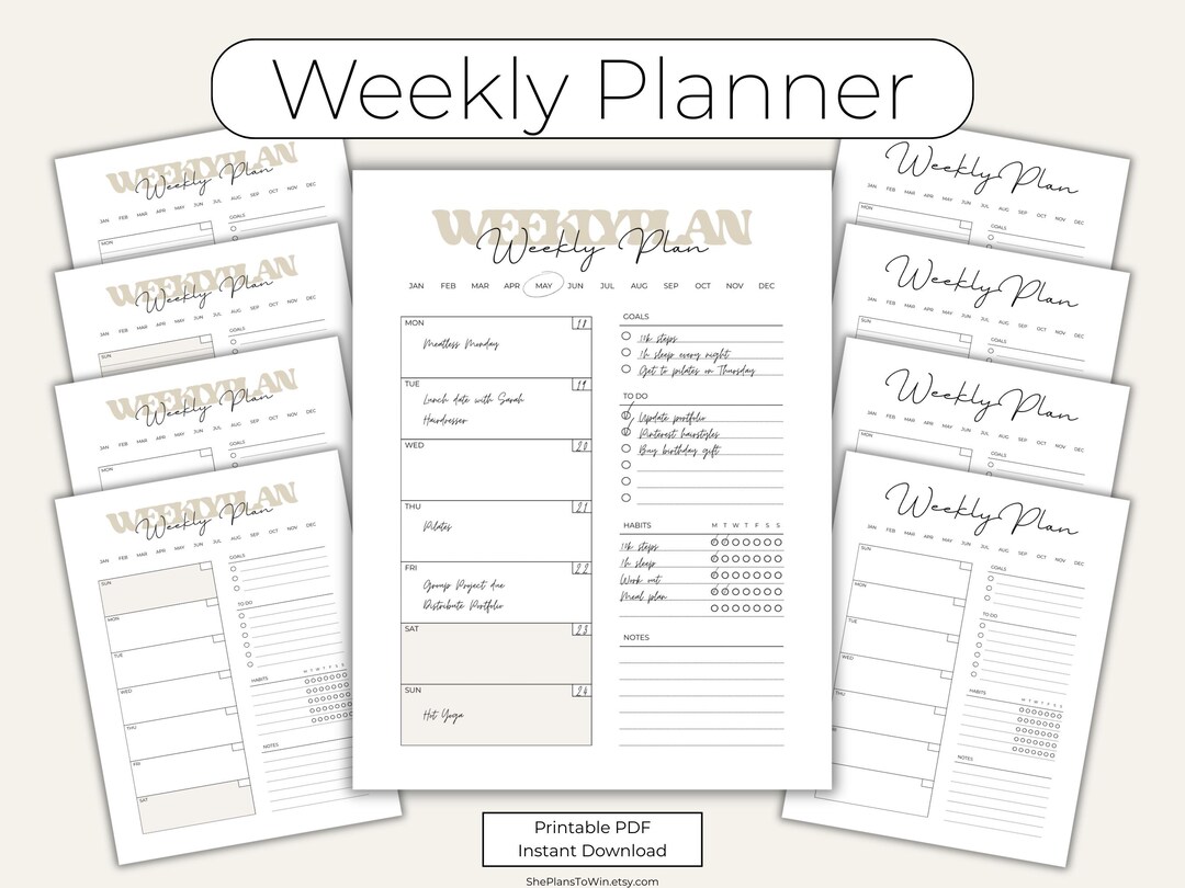 Printable Weekly Planner | Minimal Aesthetic Weekly Plan PDF | Monday ...