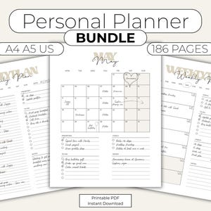 Dag/Wekelijks Maandplannerbundel | Afdrukbare planner-pdf | A4 A5 US Letter | Minimale esthetische planner | Direct downloaden