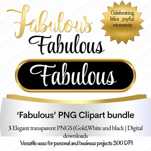 Fabuleux Word Clipart PNG | Texte élégant doré, noir et blanc | Téléchargement numérique transparent