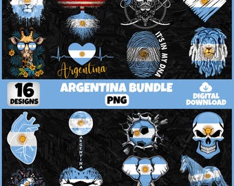 Argentina PNG Bundle | 16 Designs Patriotic Argentinian | Sublimation Clipart | Argentinian PNG Designs For Shirts | Commercial Use