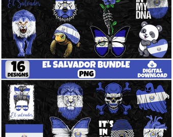 El Salvador PNG Bundle | 16 Designs Patriotic Salvadoran | Sublimation Clipart | Salvadoran PNG Designs For Shirts | Commercial Use