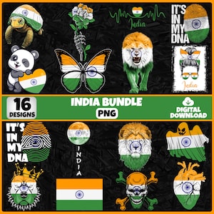 India PNG Bundle | 16 Designs Patriotic Indian | Sublimation Clipart | Indian PNG Designs For Shirts | Instant Download | Commercial Use