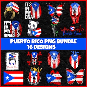 Puerto Rico PNG Bundle | 16 Designs Patriotic Puerto Rican | Sublimation Clipart | Puerto Rican PNG Designs For Shirts | Instant Download