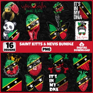 Saint Kitts and Nevis PNG Bundle | 16 Designs Patriotic Kittitian and Nevisian | Sublimation Clipart | Instant Download | Commercial Use