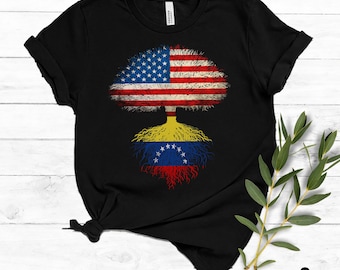 ベネズエラ・アメリカ・ルーツ・ツリー PNG – ベネズエラ・アメリカ国旗デザイン | 昇華Tシャツグラフィック | デジタルダウンロード