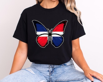 Mariposa de República Dominicana PNG / Diseño de camiseta con la bandera de República Dominicana / Sublimación dominicana PNG / Diseño de tendencia, uso comercial