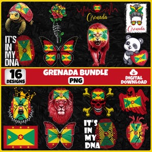Paquete PNG de Granada / 16 diseños patrióticos granadinos / Clipart de sublimación / Diseños PNG granadinos para camisetas / Descarga instantánea
