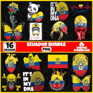 Ecuador PNG Bundle | 16 Designs Patriotic Ecuadorian | Sublimation Clipart | Ecuador PNG Designs For Shirts | Instant Download