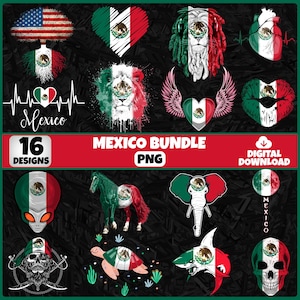 Mexico PNG Bundle | 16 Designs Patriotic Mexican | Sublimation Clipart | Mexican PNG Designs For Shirts | Instant Download | Commercial Use