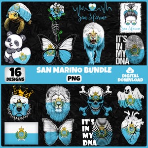 Pacote PNG de San Marino | 16 designs patrióticos de San Marino | Clipart de sublimação | Designs PNG de San Marino para camisetas | Download instantâneo