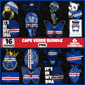 Cape Verde PNG Bundle | 16 Designs Patriotic Cape Verdean | Sublimation Clipart | Cape Verde PNG Designs For Shirts | Instant Download