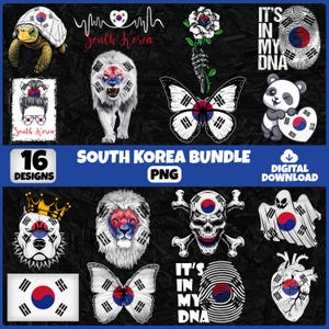 South Korea PNG Bundle | 16 Designs Patriotic South Korean | Sublimation Clipart | South Korean PNG Designs For Shirts | Instant Download
