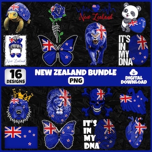 Nieuw-Zeelandse png-bundel | 16 ontwerpen patriottische Nieuw-Zeelander | Sublimatie clipart | Nieuw-Zeelandse png-ontwerpen voor shirts | Direct downloaden