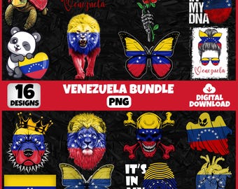 ベネズエラ PNG バンドル | 愛国的なベネズエラ風デザイン 16 種類 | 昇華クリップアート | シャツ用ベネズエラ PNG デザイン | 即時ダウンロード