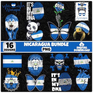Nicaragua PNG Bundle | 16 Designs Patriotic Nicaraguan | Sublimation Clipart | Nicaraguan PNG Designs For Shirts | Instant Download