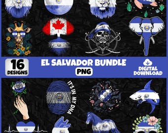 El Salvador PNG Bundle | 16 Designs Patriotic Salvadoran | Sublimation Clipart | Salvadoran PNG Designs For Shirts | Commercial Use