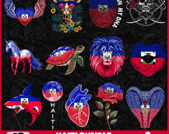 Pack PNG Haïti | 13 motifs patriotiques haïtiens | Clipart sublimation | Designs de t-shirts en PNG pour Haïti | Téléchargement instantané | Utilisation commerciale