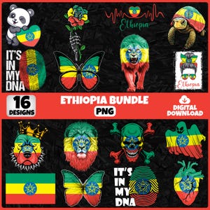 Ethiopia PNG Bundle | 16 Designs Patriotic Ethiopian | Sublimation Clipart | Ethiopian PNG Designs For Shirts | Instant Download