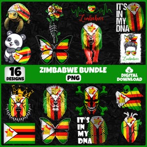 Zimbabwe PNG Bundle | 16 Designs Patriotic Zimbabwean | Sublimation Clipart | Zimbabwe PNG Designs For Shirts | Instant Download