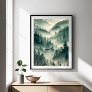 Vintage Fine Art Poster - Verlassene Teehäuser im üppigen Wald - Giclée Print Dekor