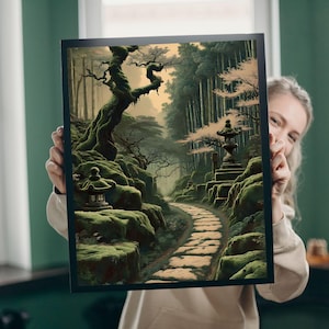 Vintage japanischer Wald Wand Kunstdruck - ruhiger Waldweg Poster, Ukiyo-e inspirierte Natur Dekoration, Hasui Kawase Stil