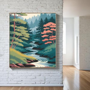 Ruhiger japanischer Waldbach Fine Art Poster - Vintage Natur Wandkunst