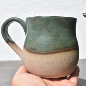 Handmade Ceramic Mug / Pottery Mug / Great Gift for Coffee and Tea Lovers / Wheel thrown Mug / Green half glazed Cup. Ceramic Coffee Mug.