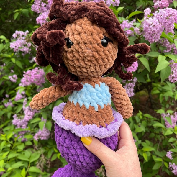Peluche sirène au crochet | Poupée cheveux longs | Cadeaux faits main | Amigurumi | Personnalisable